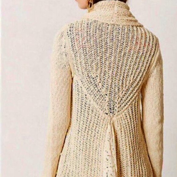 Anthropologie Sirretta Cardigan With Lace Trim Knitted & Knotted Women's Size L - Picture 3 of 16